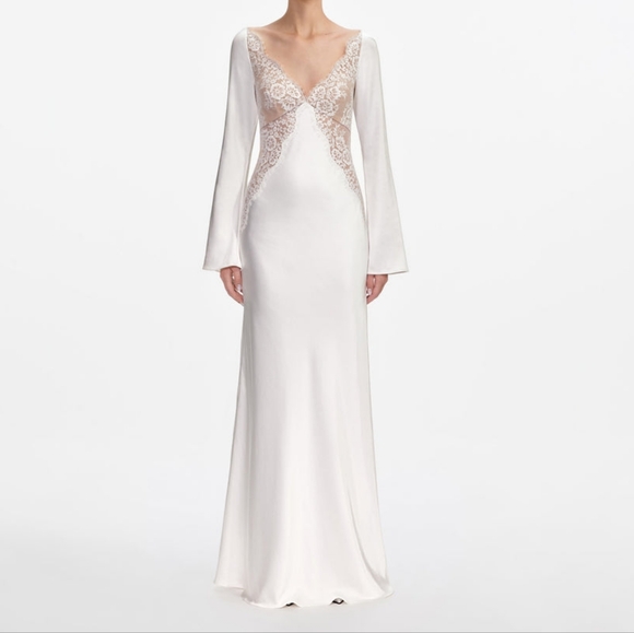 Self-Portrait Dresses & Skirts - Sold Self-Portrait White Satin Long Sleeves Maxi Dress
